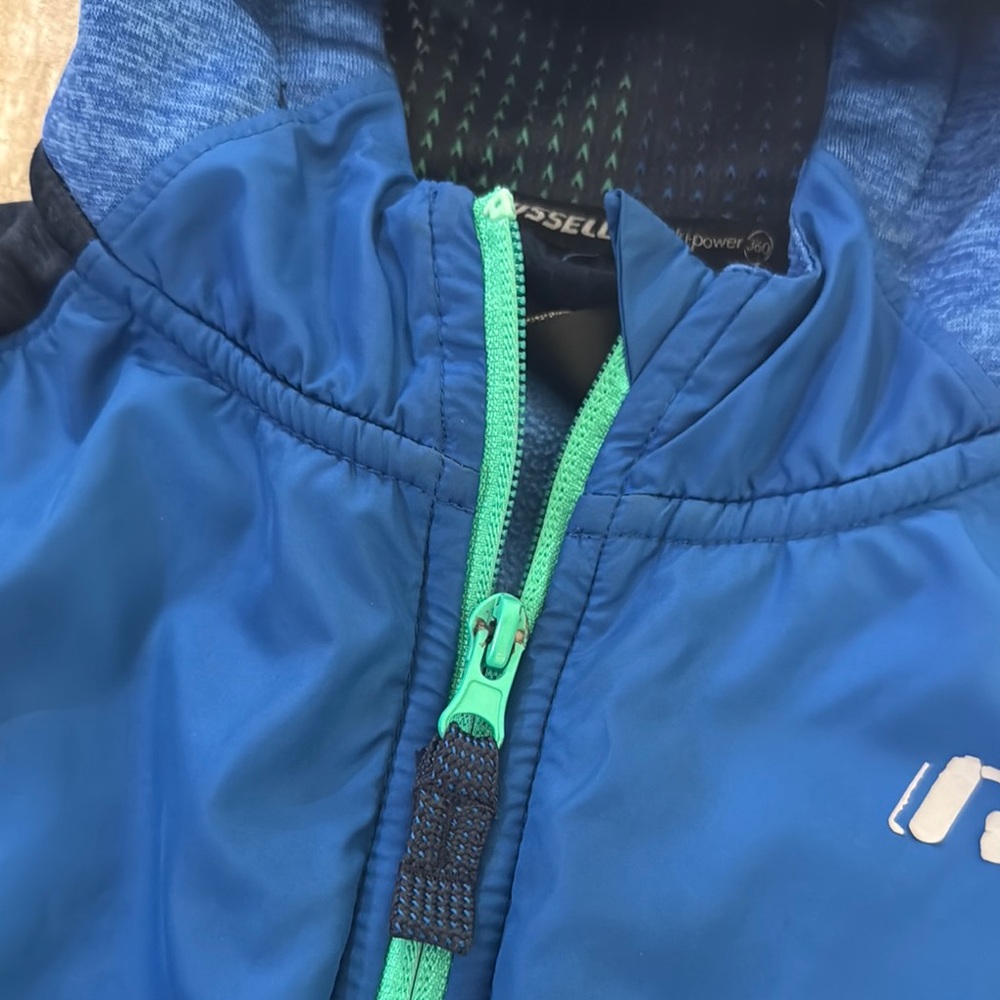 Blue and Navy blue Hooded Jacket with Green Accents - Picture 8 of 10